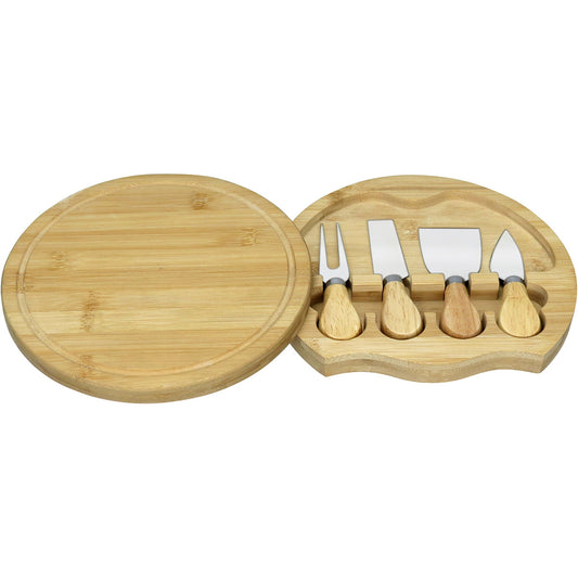 Jogo de Queijo Home&Co com Tábua Deslizante em Bambu Natural e Facas