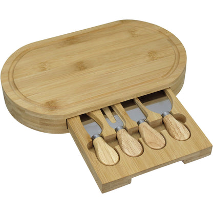 Conjunto para Queijo Home&Co com Tábua e Facas em Bambu Natural