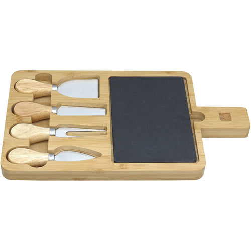 Jogo de Queijo com Tábua de Ardósia e Facas Home&Co Bambu Natural