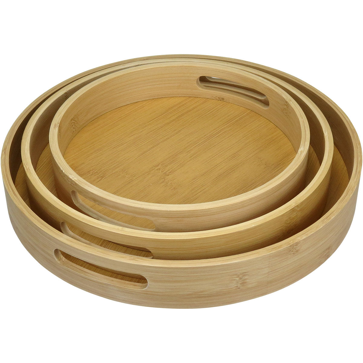 Conjunto de Bandejas Redondas Home&Co em Bambu Natural - 3 Tamanhos