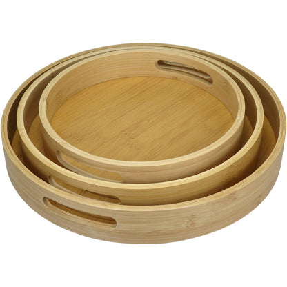 Conjunto de Bandejas Redondas Home&Co em Bambu Natural - 3 Tamanhos
