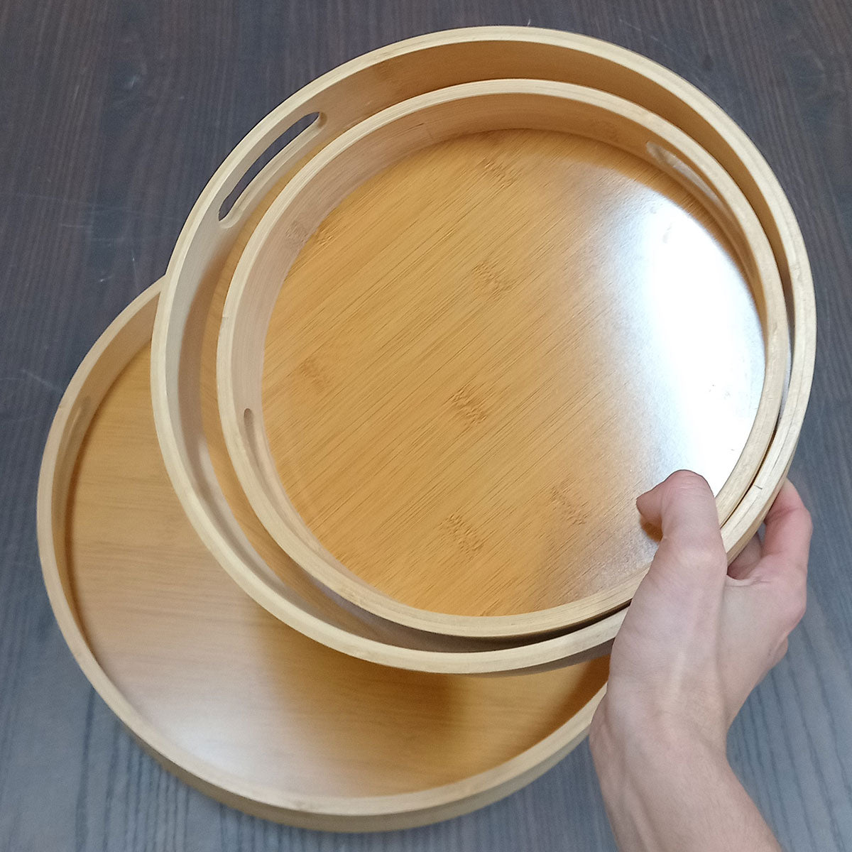 Conjunto de Bandejas Redondas Home&Co em Bambu Natural - 3 Tamanhos