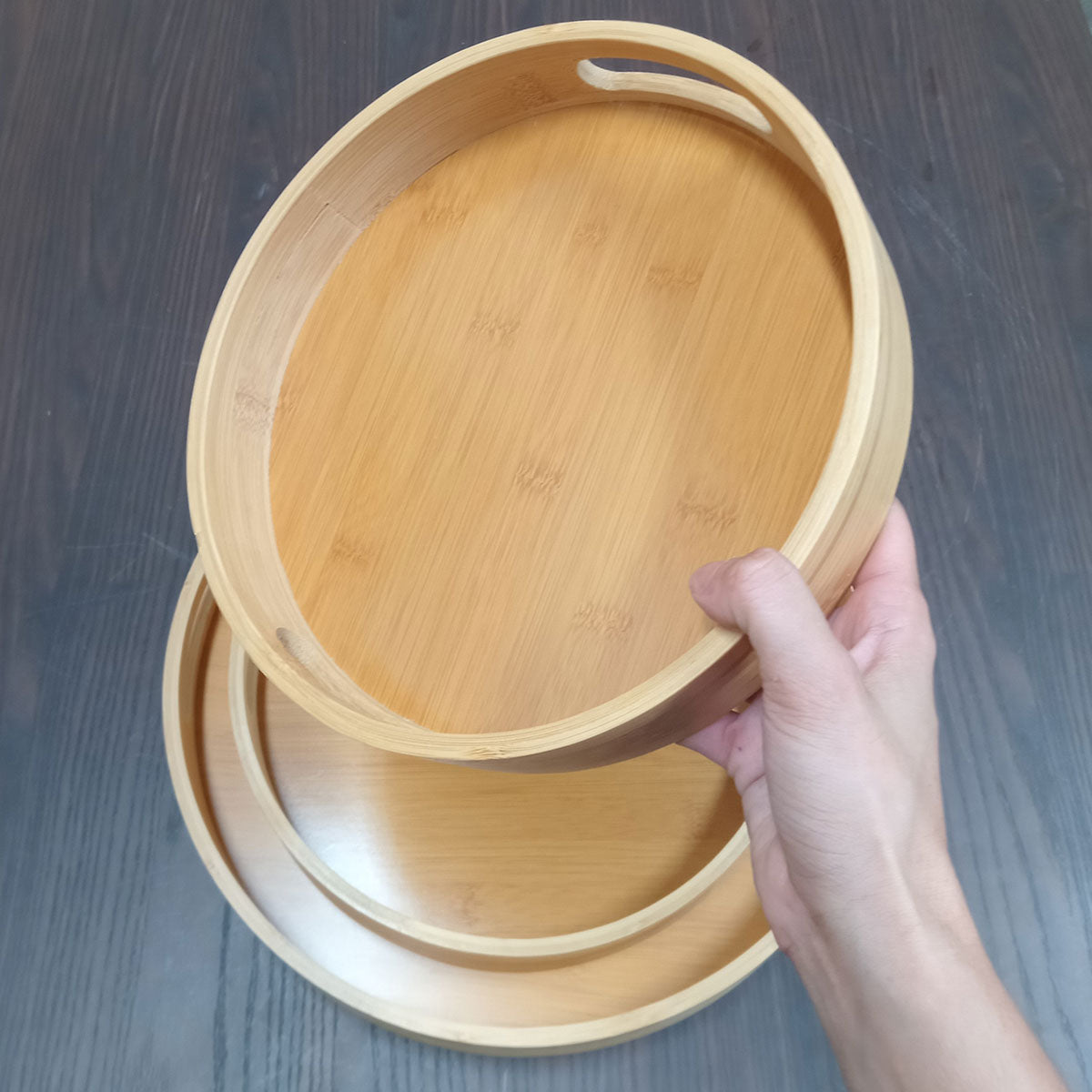 Conjunto de Bandejas Redondas Home&Co em Bambu Natural - 3 Tamanhos