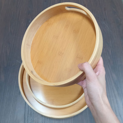 Conjunto de Bandejas Redondas Home&Co em Bambu Natural - 3 Tamanhos