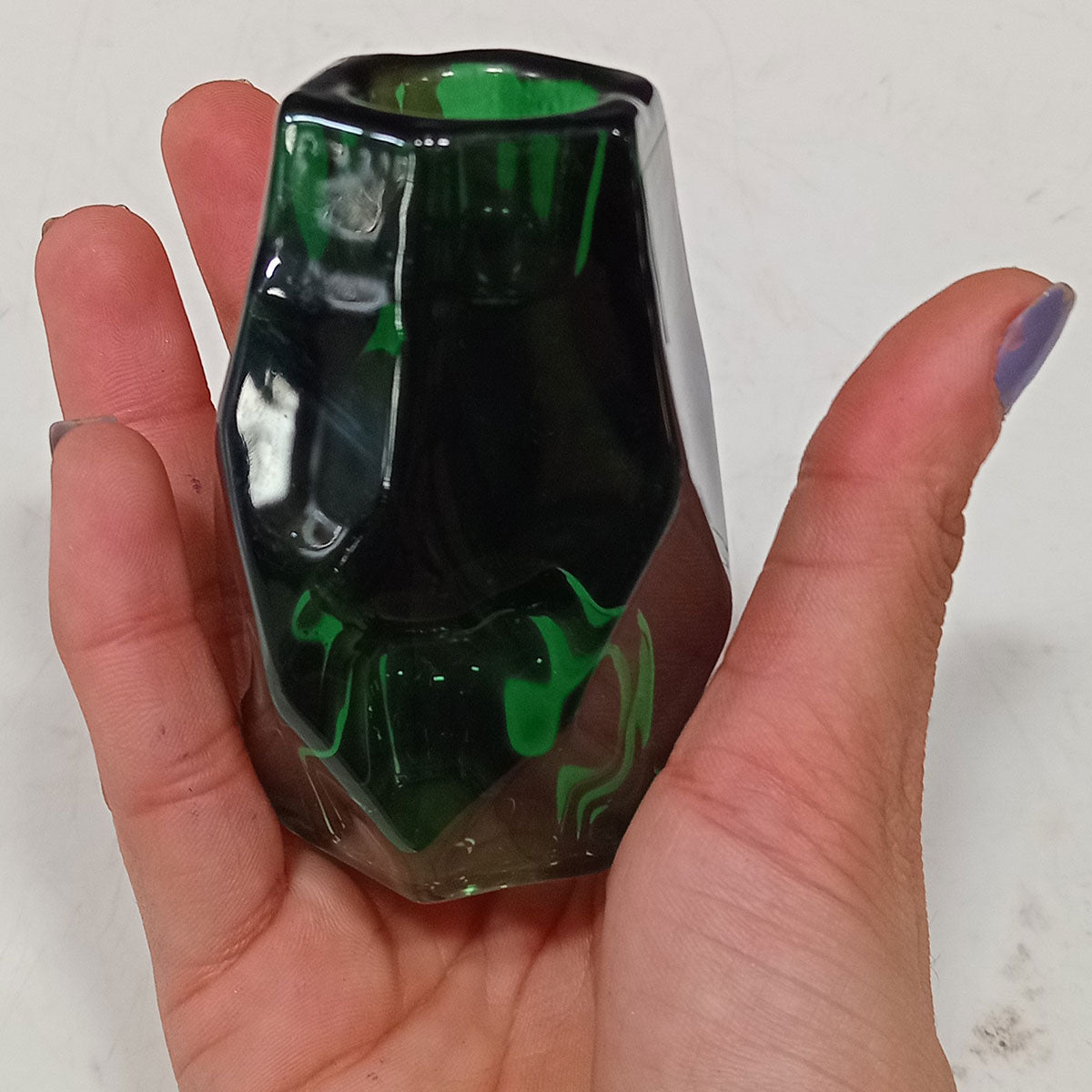 Castiçal em Vidro Verde Home&Co 7,5x5,2cm para Velas Decorativas