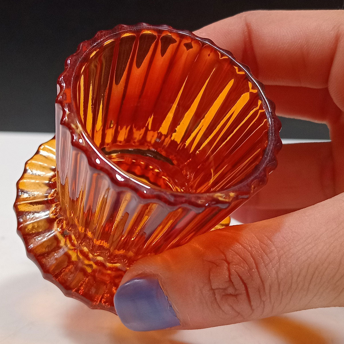 Castiçal de Vidro Âmbar Home&Co 7x6cm para Velas Decorativas