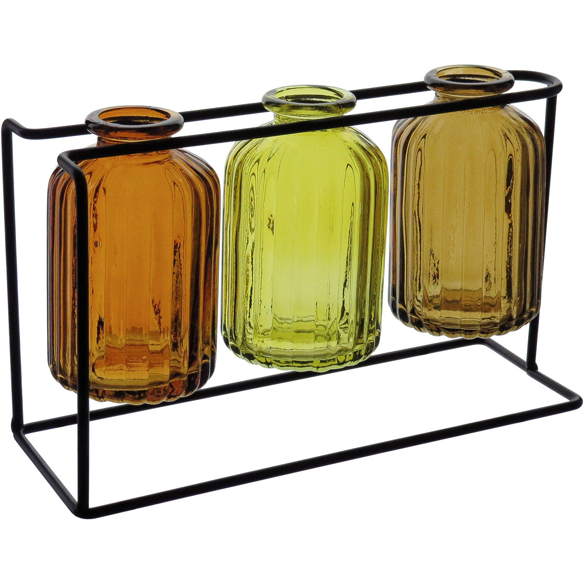 Vaso Garrafa Home&Co em Vidro Âmbar com Suporte de Metal 3 Peças