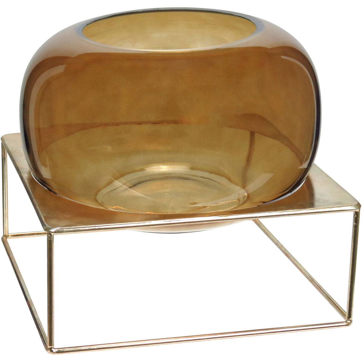 Vaso Decorativo Home&Co em Vidro Âmbar com Suporte de Metal 23x27cm