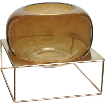 Vaso Decorativo Home&Co em Vidro Âmbar com Suporte de Metal 23x27cm