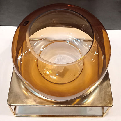 Vaso Decorativo Home&Co em Vidro Âmbar com Suporte de Metal 23x27cm