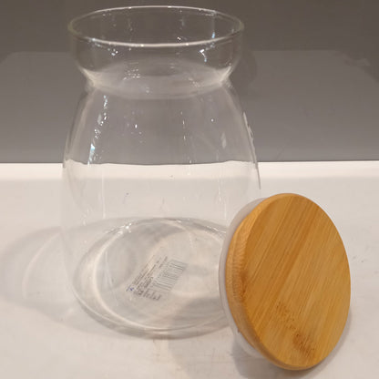 Pote de Vidro Borossilicato Home&Co 1,1L Transparente com Tampa de Bambu