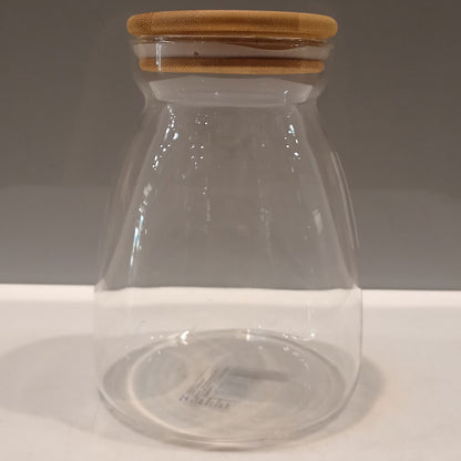 Pote de Vidro Borossilicato Home&Co 1,1L Transparente com Tampa de Bambu