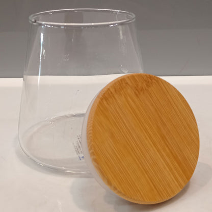 Pote de Armazenamento Home&Co 550ml Borossilicato Transparente com Tampa de Bambu