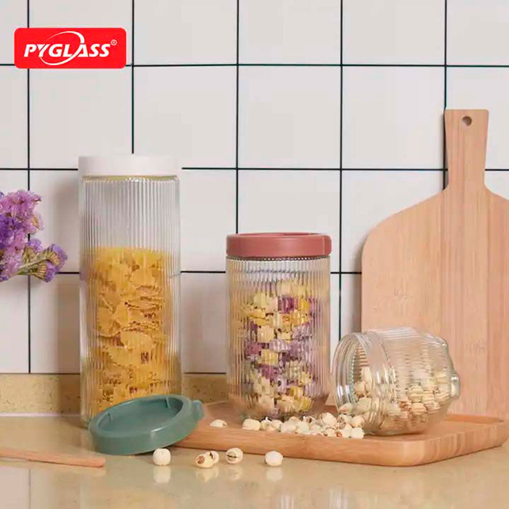 Conjunto de Potes de Vidro Canelados 3 Peças 450/900/1400ml Mai Home