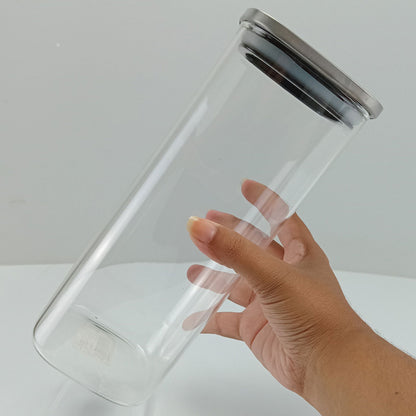 Pote Quadrado Borossilicato 1,8L Home&Co com Tampa Inox 26x10x10cm