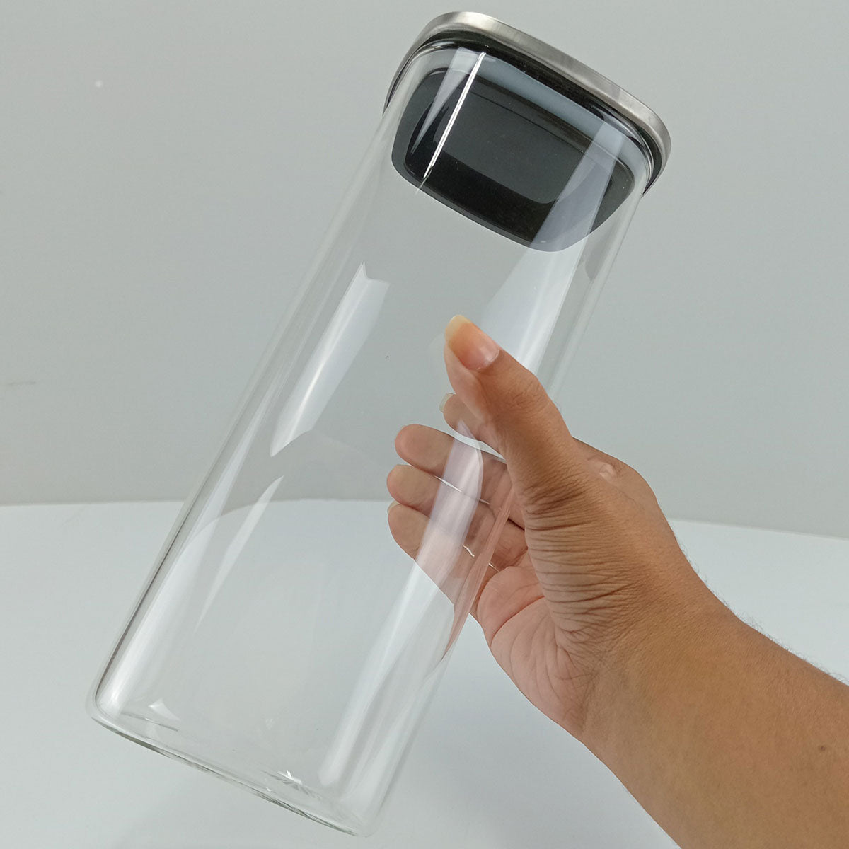 Pote Quadrado Borossilicato 1,8L Home&Co com Tampa Inox 26x10x10cm