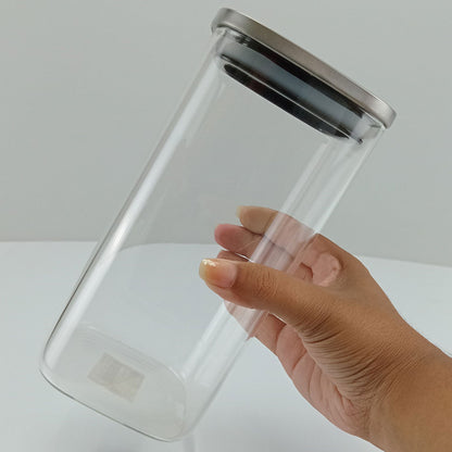 Pote Quadrado Borossilicato com Tampa Inox 1,5L Transparente Home&Co