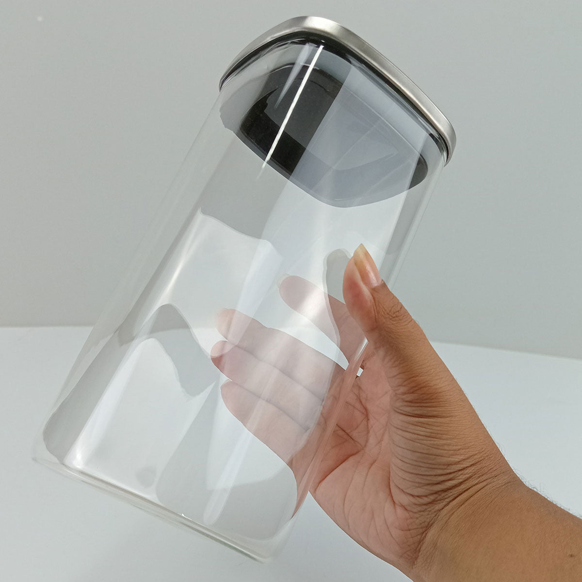 Pote Quadrado Borossilicato com Tampa Inox 1,5L Transparente Home&Co