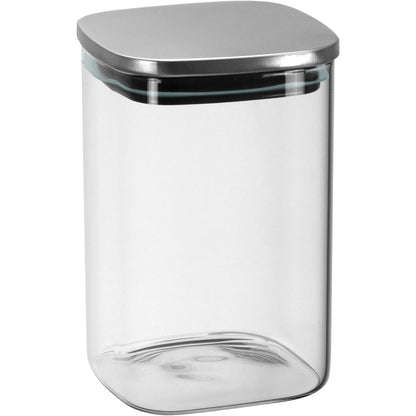 Pote Quadrado Borossilicato 1L Home&Co com Tampa Inox 15x10cm Transparente
