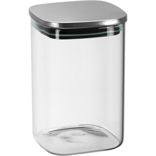 Pote Quadrado Borossilicato 1L Home&Co com Tampa Inox 15x10cm Transparente