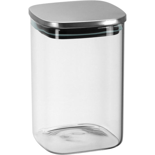 Pote Quadrado Borossilicato 1L Home&Co com Tampa Inox 15x10cm Transparente