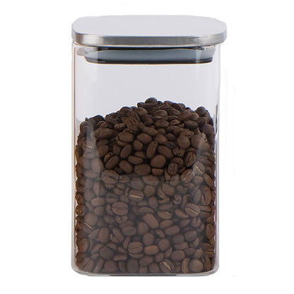 Pote Quadrado Borossilicato 1L Home&Co com Tampa Inox 15x10cm Transparente