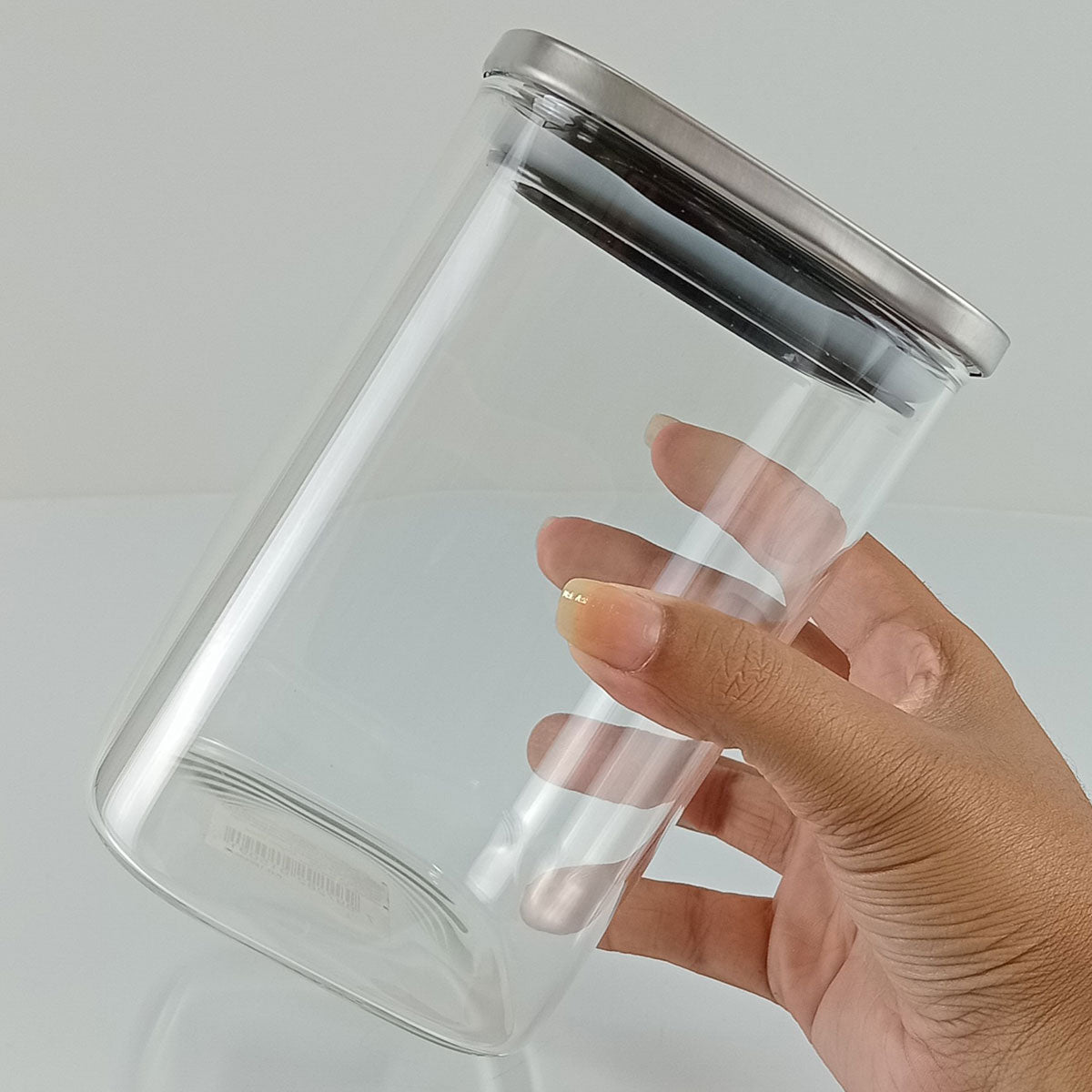 Pote Quadrado Borossilicato 1L Home&Co com Tampa Inox 15x10cm Transparente