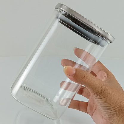 Pote Quadrado Borossilicato 1L Home&Co com Tampa Inox 15x10cm Transparente