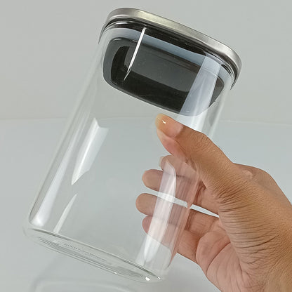 Pote Quadrado Borossilicato 1L Home&Co com Tampa Inox 15x10cm Transparente