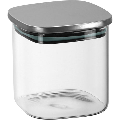 Pote Quadrado Transparente 600ml Home&Co Borossilicato com Tampa Inox