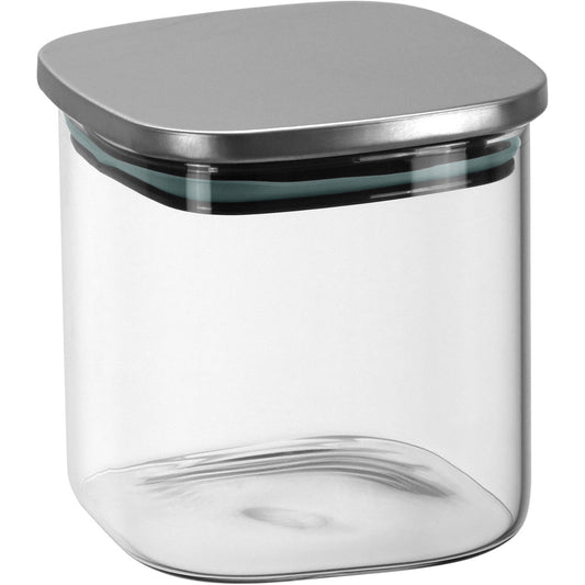 Pote Quadrado Transparente 600ml Home&Co Borossilicato com Tampa Inox