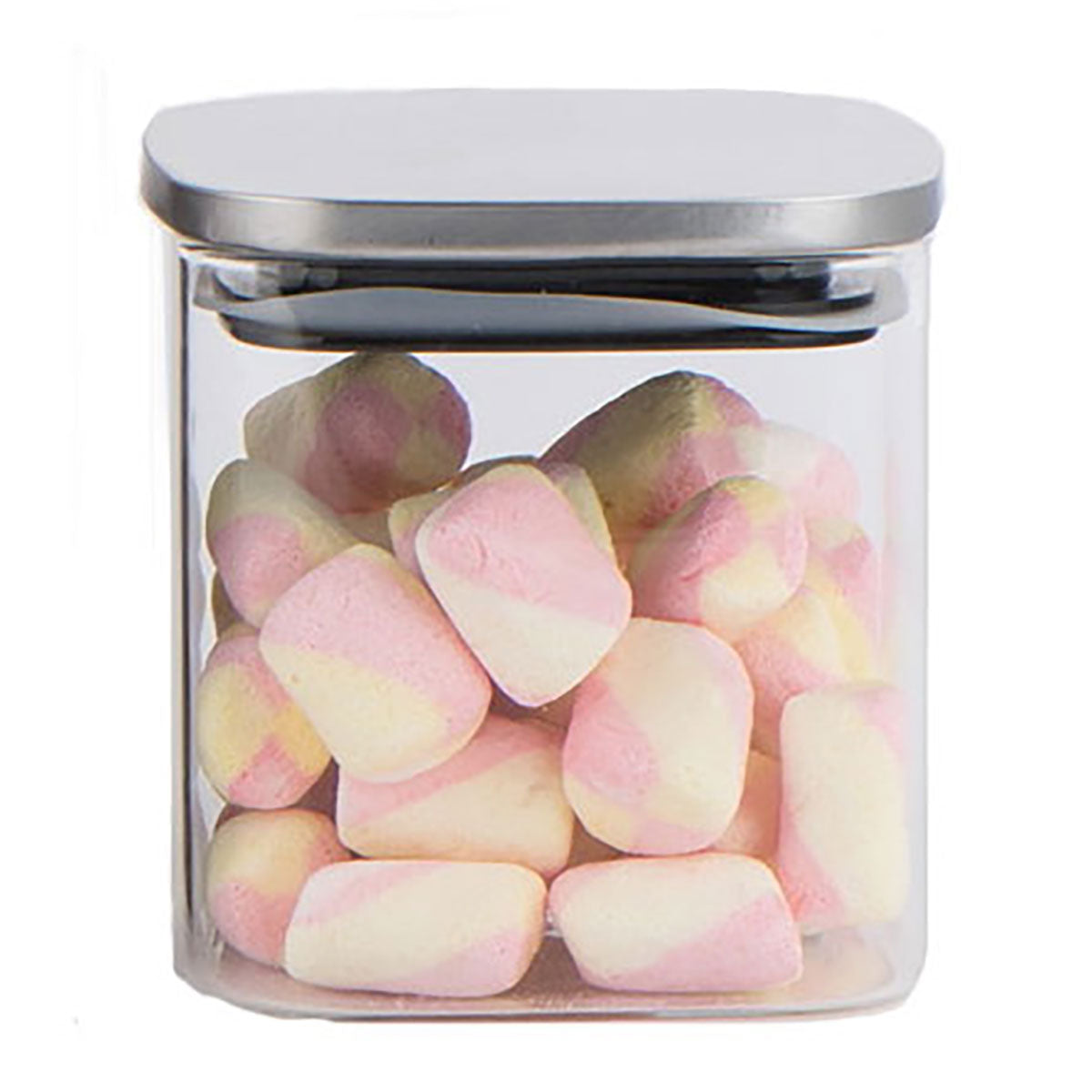 Pote Quadrado Transparente 600ml Home&Co Borossilicato com Tampa Inox