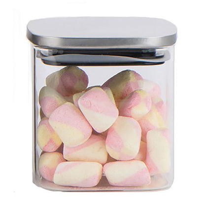 Pote Quadrado Transparente 600ml Home&Co Borossilicato com Tampa Inox