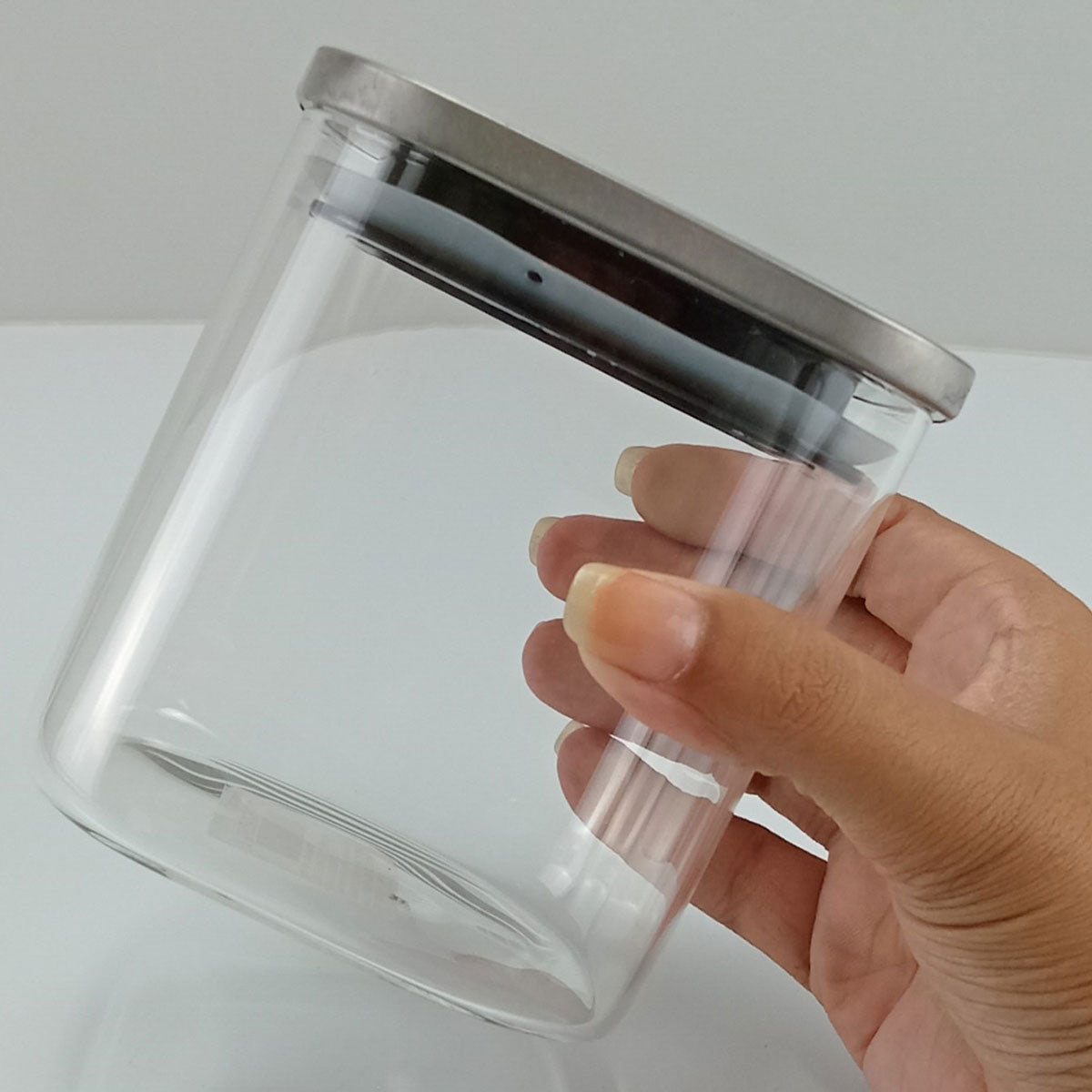 Pote Quadrado Transparente 600ml Home&Co Borossilicato com Tampa Inox