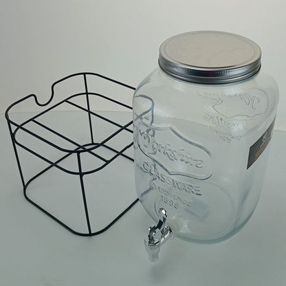 Refresqueira de Vidro Transparente 8L com Suporte de Metal Home&Co 45x21cm