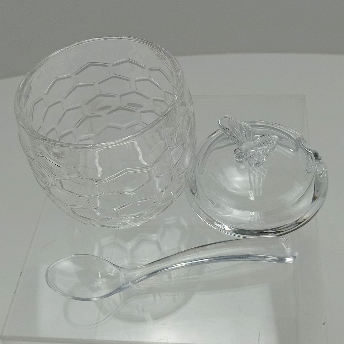 Meleira com Tampa Home&Co 11,2cm Vidro Transparente e Colher Acrílico