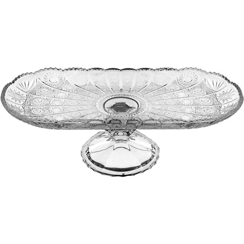 Prato de Bolo Oval Home&Co 10x33cm Vidro Transparente com Pé