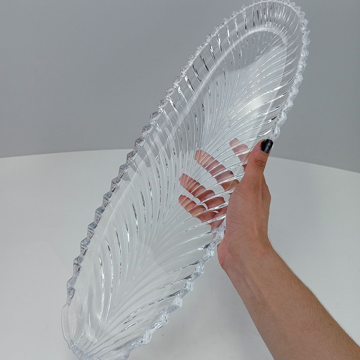 Prato de Bolo Oval Home&Co Eco Crystal 49x15cm Vidro Transparente