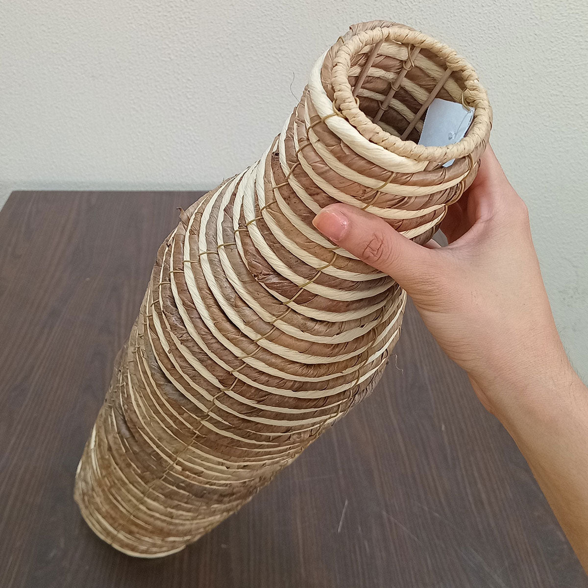 Vaso Decorativo Home&Co Fibra Natural e Metal 71x17x17cm Bege