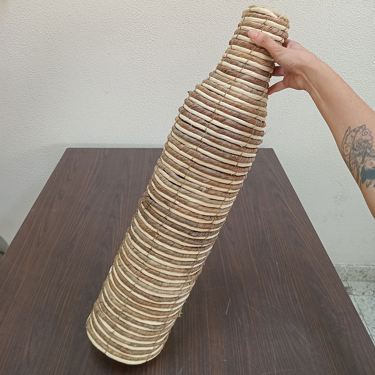 Vaso Decorativo Home&Co Fibra Natural e Metal 71x17x17cm Bege