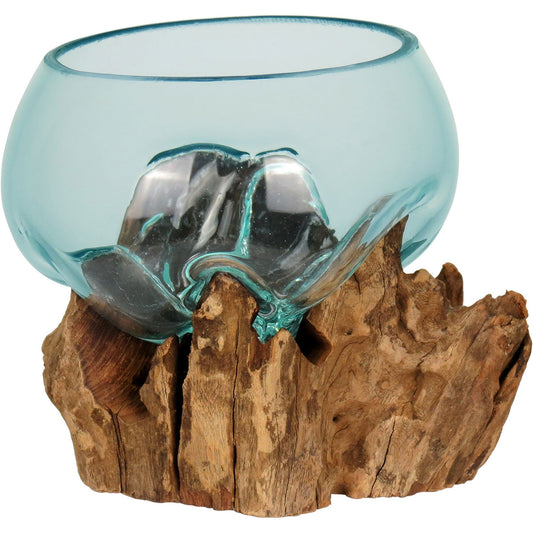 Vaso Escorrido Home&Co Vidro e Madeira 19x12cm Transparente