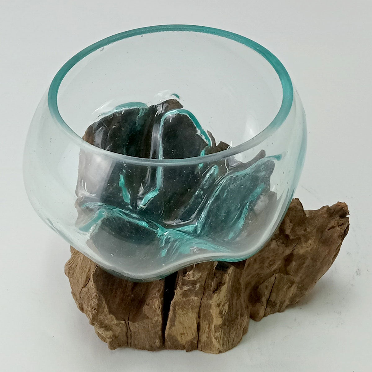 Vaso Escorrido Home&Co Vidro e Madeira 19x12cm Transparente