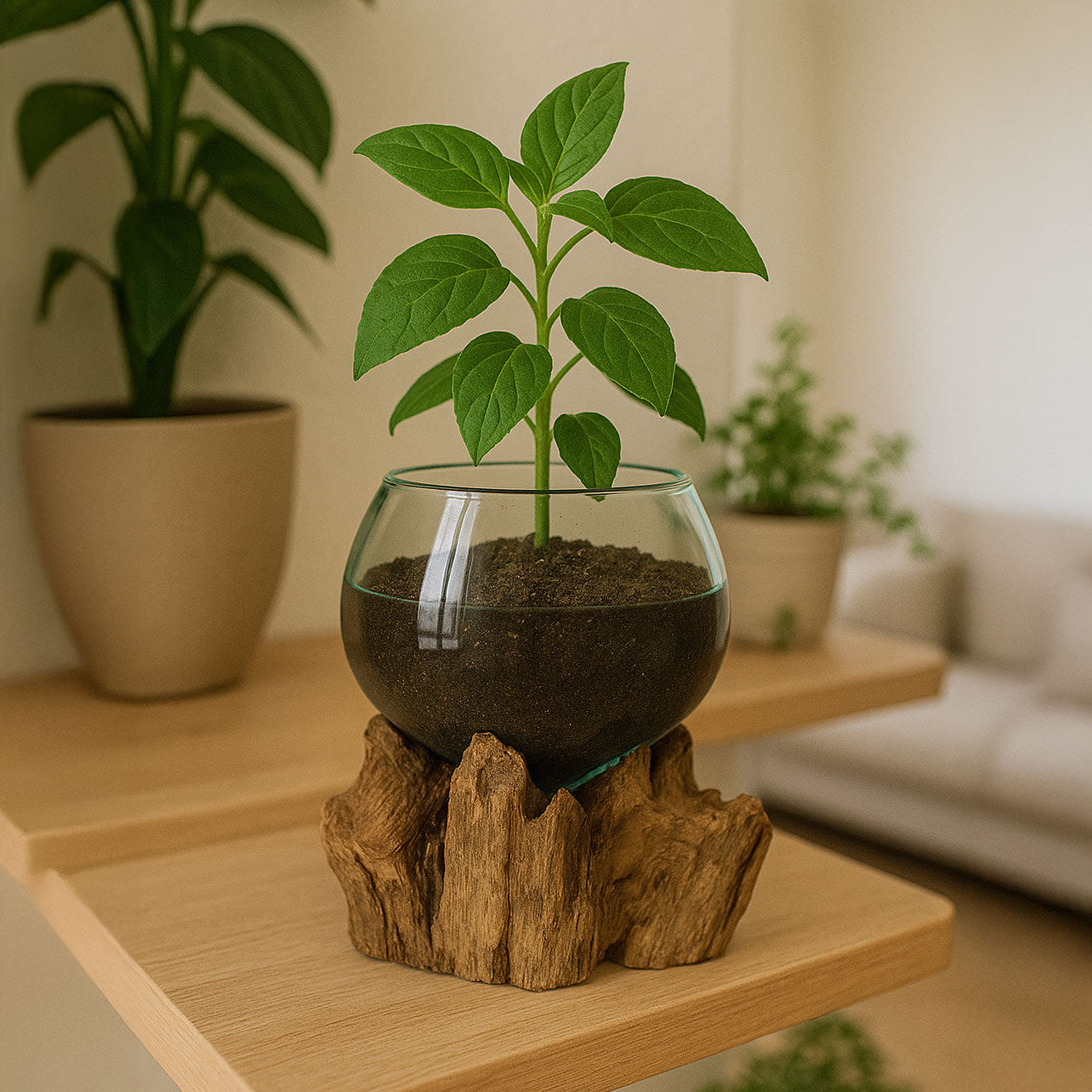 Vaso Escorrido Home&Co Vidro e Madeira 19x12cm Transparente