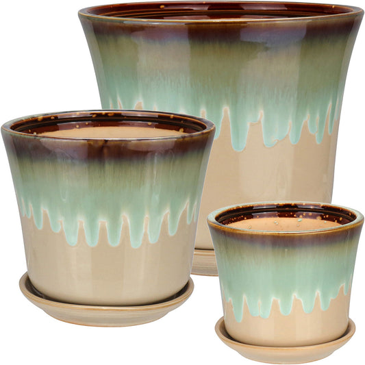 Conjunto de Cachepôs Cerâmica Verde Home&Co - 3 Peças Elegantes