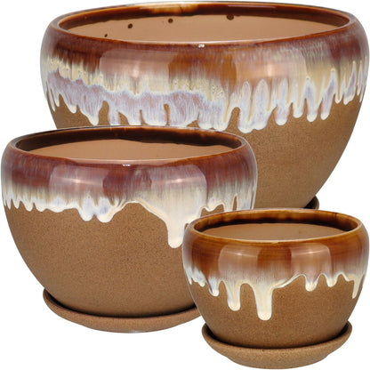 Conjunto de Cachepôs Cerâmica Marrom Home&Co - 3 Peças Decorativas