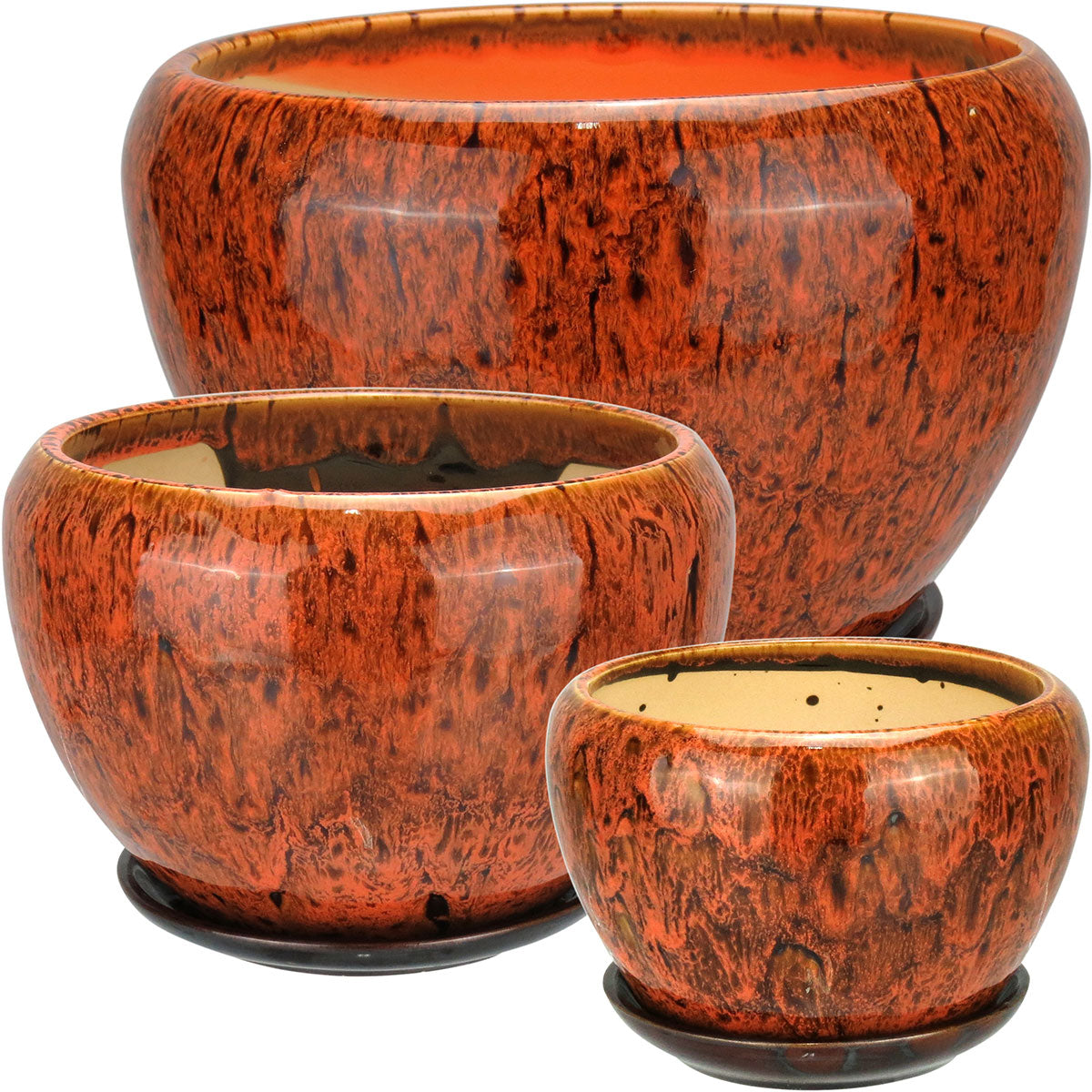 Conjunto de Cachepôs em Cerâmica Laranja Home&Co - 3 Tamanhos