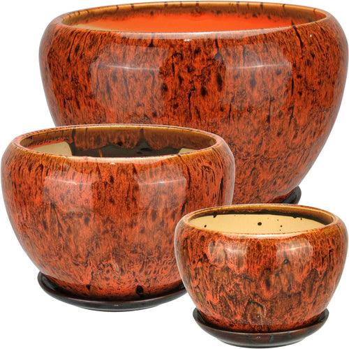 Conjunto de Cachepôs em Cerâmica Laranja Home&Co - 3 Tamanhos