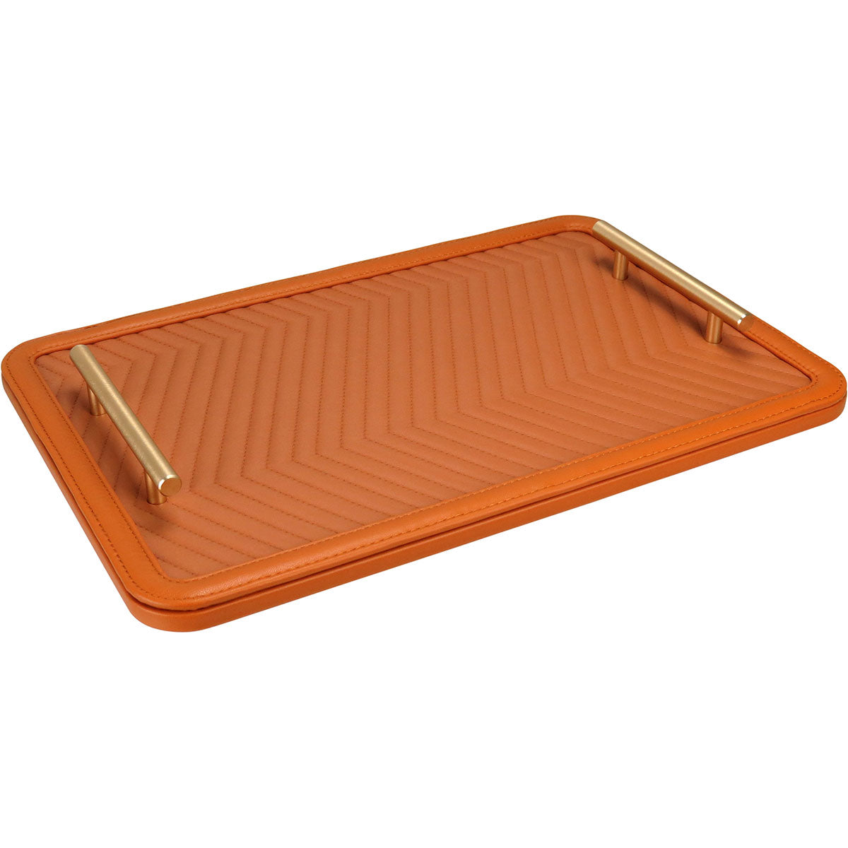 Bandeja Retangular Laranja Home&Co MDF Alças Metal Dourado 43x28cm