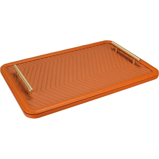 Bandeja Retangular Laranja Home&Co MDF Alças Metal Dourado 43x28cm