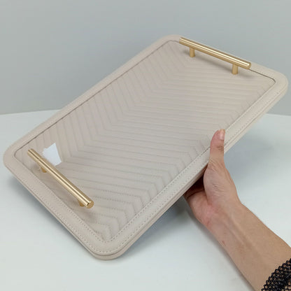 Bandeja Decorativa Retangular Home&Co MDF Nude com Alças Douradas 43x28cm